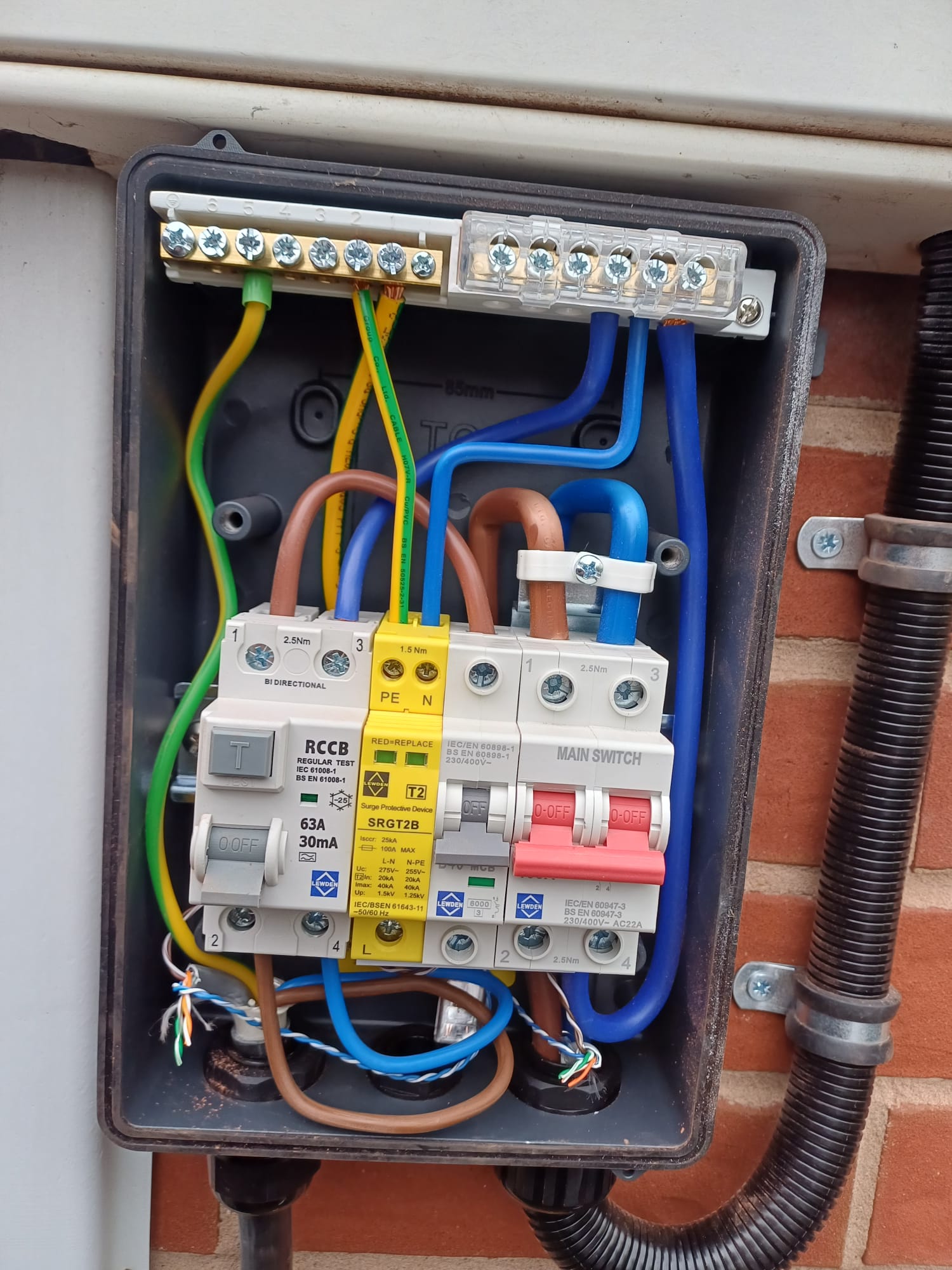 Closeup of FES electrical protective devices and wiring